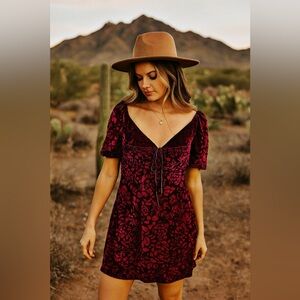 Anthropologie Purple Velvet Burnout Mini Dress Womens Medium Puff Sleeve